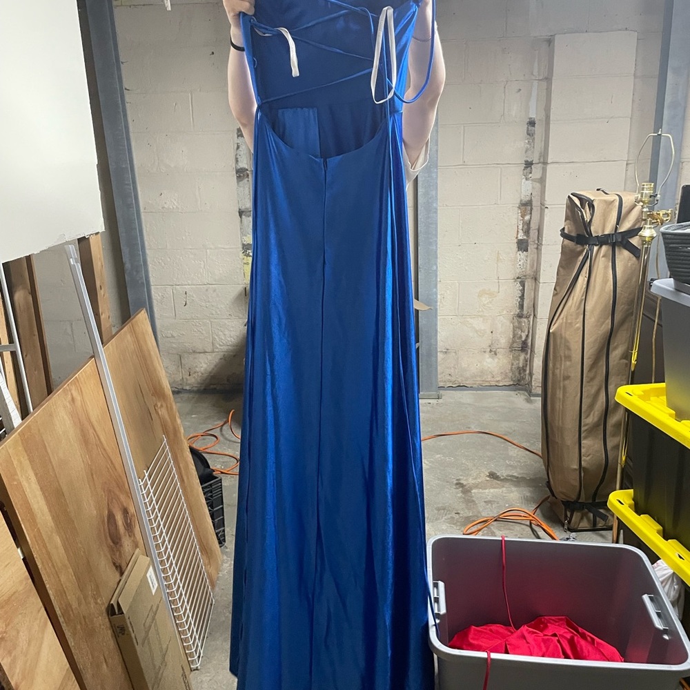 Royal Blue Satin Floor-Length Evening Gown